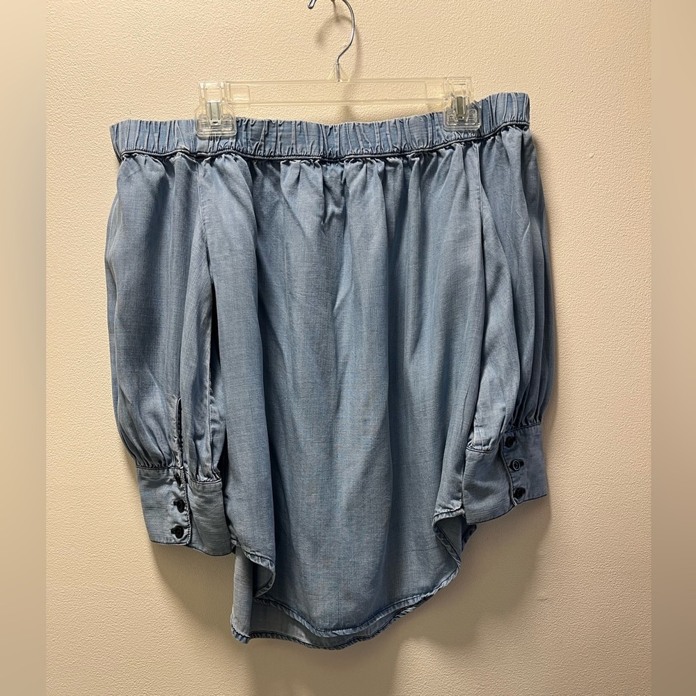 Who What Where Off-Shoulder Boho Chic Peasant Romantic Shirt, Sz S, Light Blue